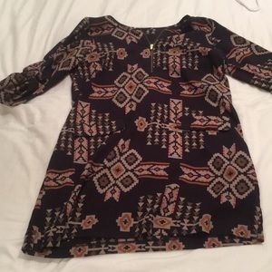 Brown Long-sleeved dress with front pocket flaps